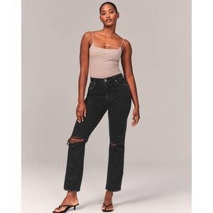 Abercrombie Ultra High Rise Ankle Straight Curve Love Black Distressed Jean 28 6